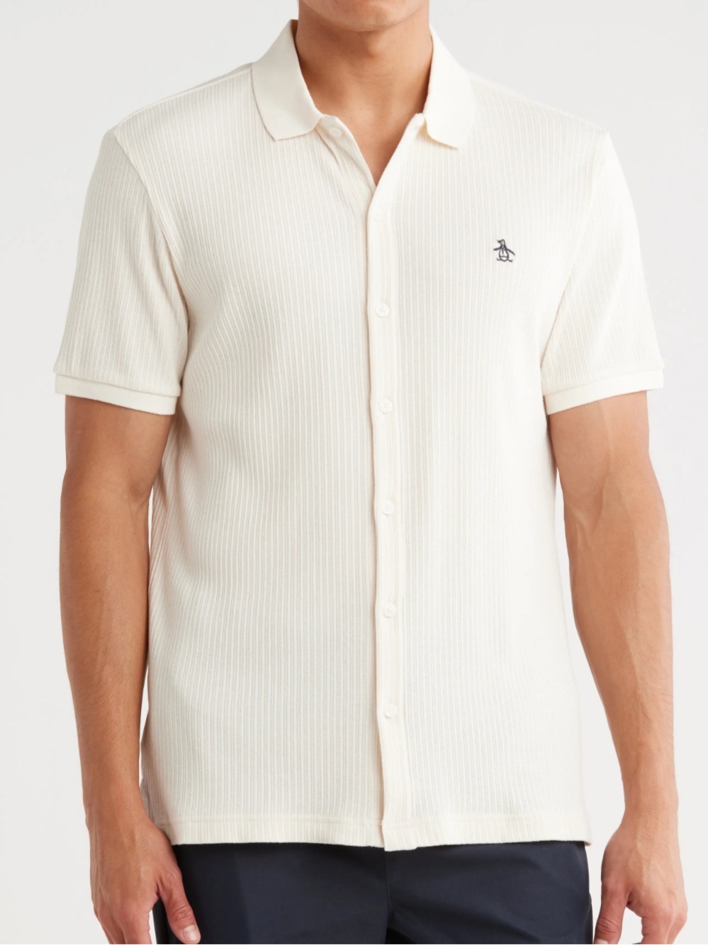 NEW Original Penguin Jacquard Short Sleeve Button-Front Shirt size: L